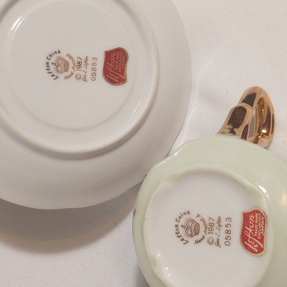 ◀️ Lefton Heritage Green/Heritage Roses Demitasse Cups w/Saucers - Picture 11 of 11